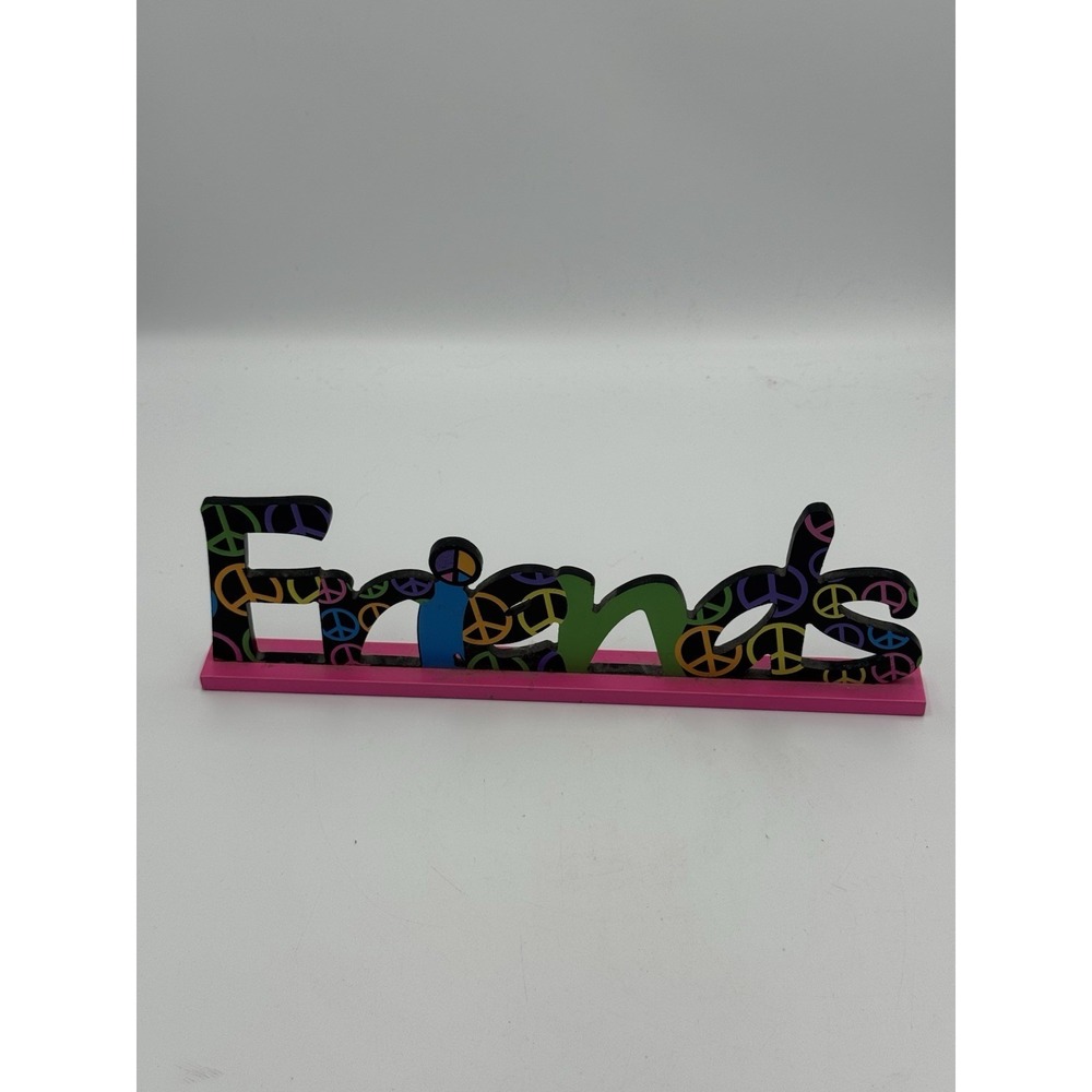 Home Decor 12 wooden "Friends " plaque. Shelf Sitter Black & Bright Colors